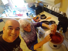 Mark Peace and mom making Spaghetti Sauce June 2019 Awesome Entertainment Travel Blog